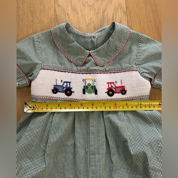Beaufort Bonnet Boys Smocked Tractor Longall Green Gingham Size 2 - Picture 5 of 6